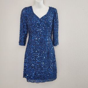 Sean Collection Women's Dress 4 Blue Mini Sequined Silk Vintage Elegant Cocktail